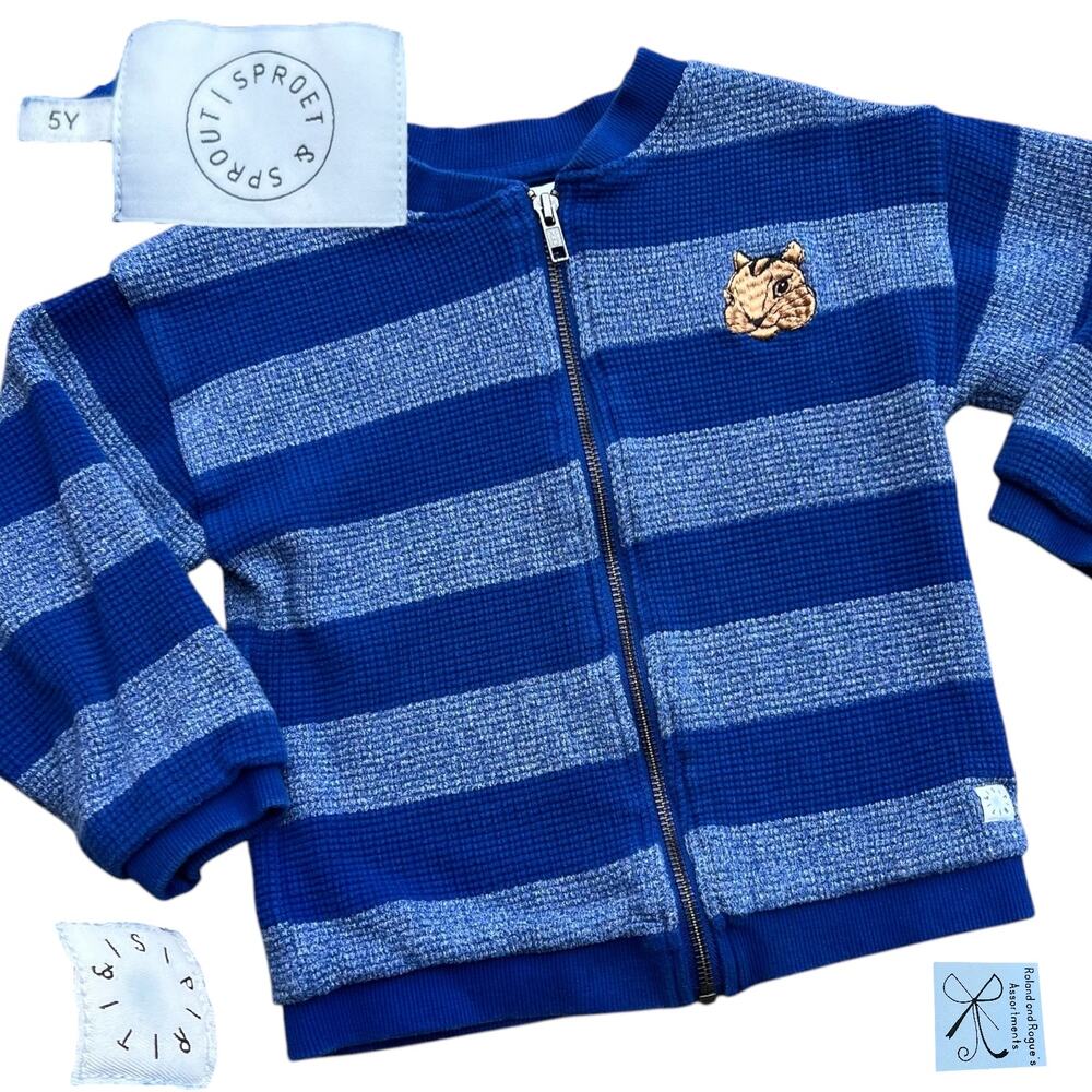 Sproet + Sprout Striped Squirrel Zip-up Sweater Jacket Kids Sz 5Y